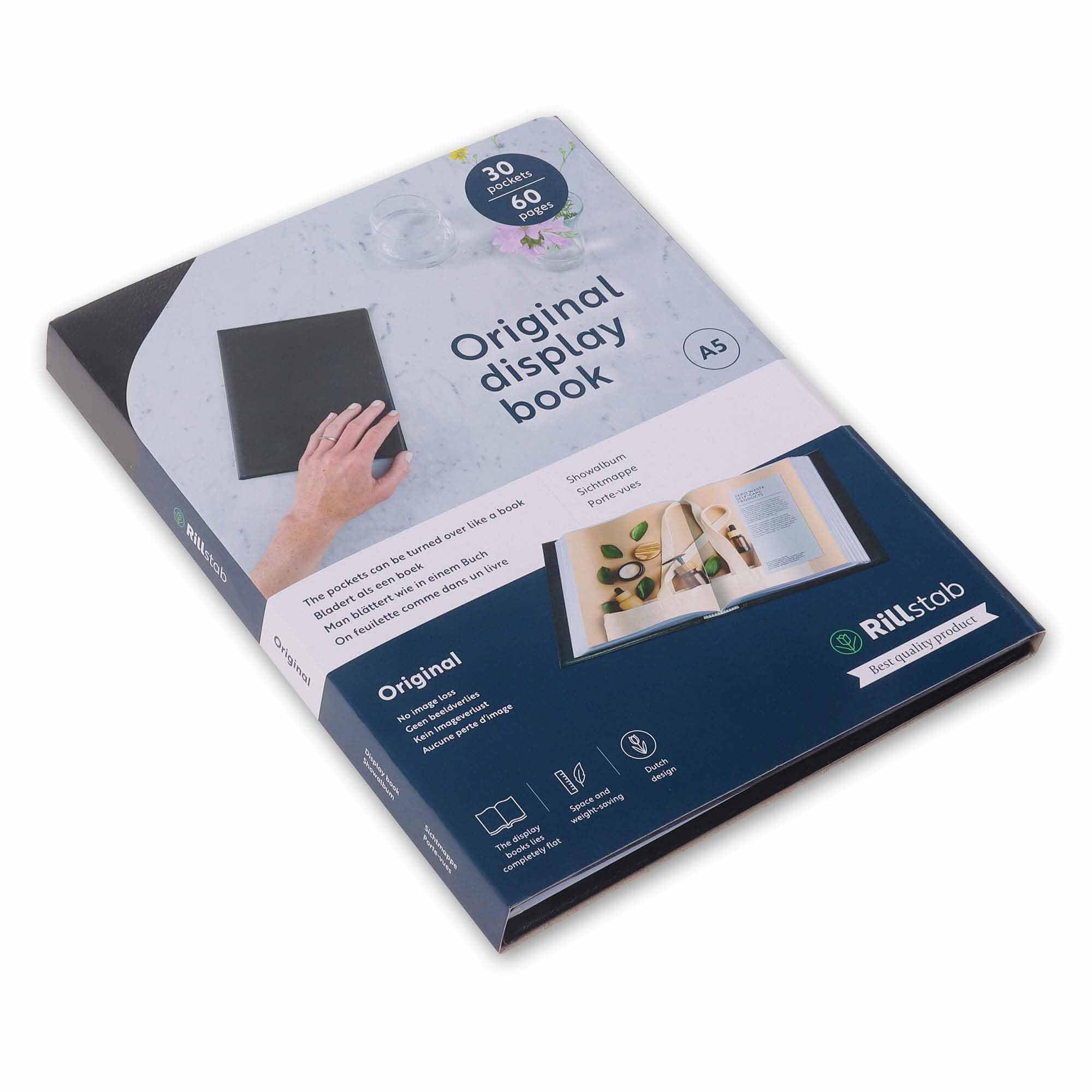 Rillstab Original Display Book (30 Transparent/Clear Pockets) | A5 Front Page Ring Binder Portfolio & Project Presentation Folder for Meetings & Conferences| Poly Clear Pocket Folder | Black | 99534