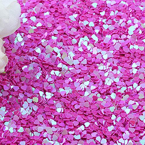 100g Iridescent Heart Shaped Confetti Glitter Sequins Flat PVC Star Paillettes for Scrapbook Embellishment Cardmaking Jewelry Making Nail Manicure Wedding Birthday Party Decorartions (Rose)