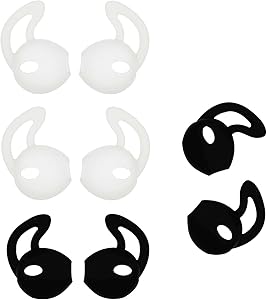 ALXCD Ear Gel for iPhone Earpods, Ear Buds Tips, 4 Pair Anti-Slip Soft Silicone Replacement Earbud Tips for Earphone of iPhone7 SE 6s iPhone 6s Plus 5s [Sport](Black/White)