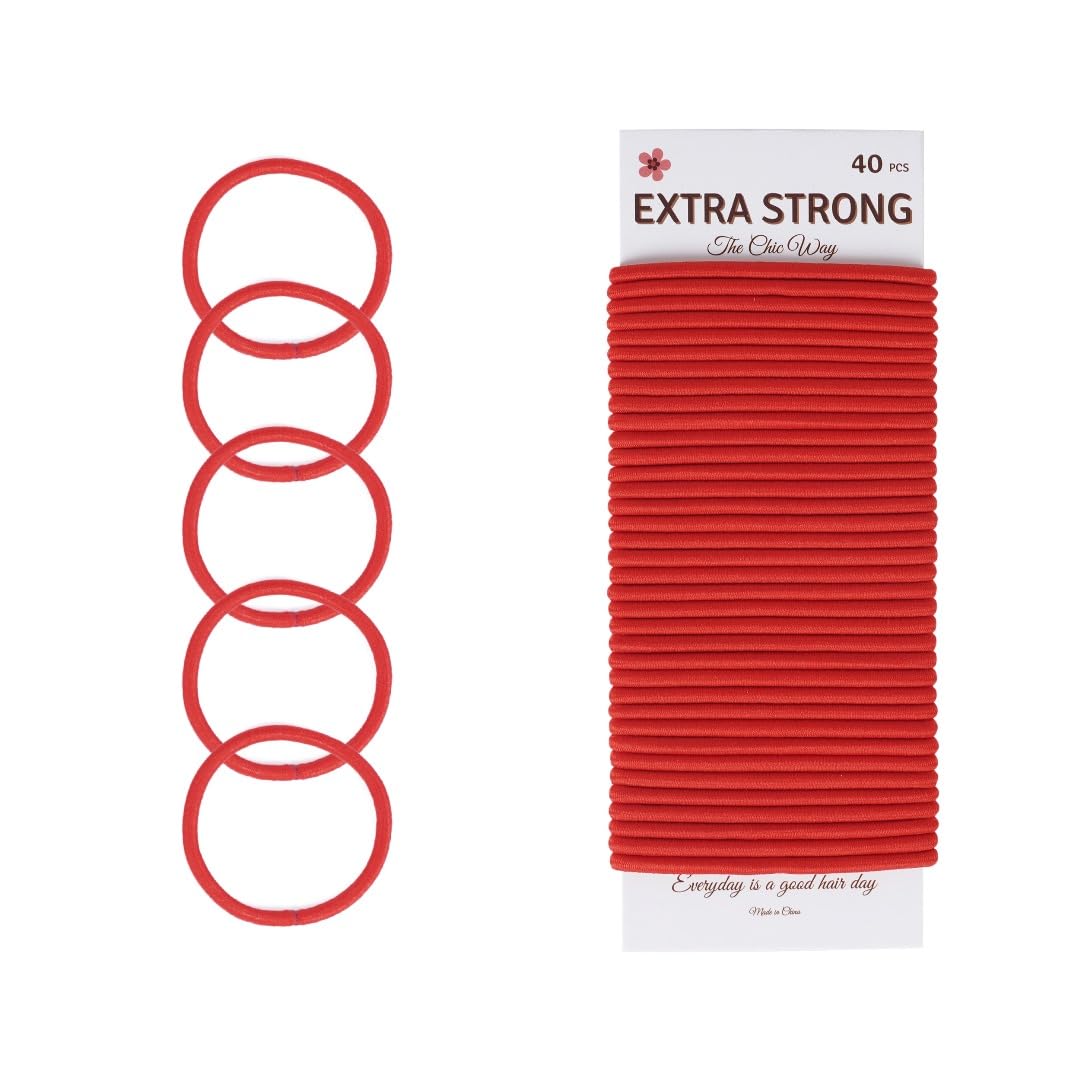 The Chic Way 40 Pcs Red Strong Hair Bobbles, Elastic Hair Bands, Hair Ties, 4mm