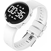 Konewos Kids Digital Fitness Tracker Watch, Outdoor Sports Boys Girls Children Wristwatch, Waterproof, with Alarm Clock, Stopwatch, Pedometer Watch (White)