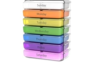 Weekly Medicine Container 7 Day Pill Organizer 4 Times a Day Breakfast Lunch Dinner Bedtime Compact Prescription Vitamin Orga