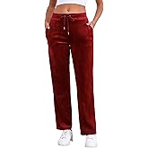 Pescool Velour Pants for Women, Straight Leg Womens Velour Sweatpants, Velvet Wide Leg Lounge Pants for Women with Pockets