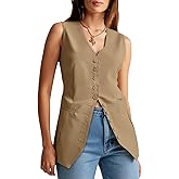 Cicy Bell Womens Button Down Suit Vests Casual Business V Neck Waistcoat Tops Summer Fitted Work Office Sleeveless Blazer