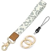 Knagsfa Wristlet Keychain, Cute Wrist Lanyards for Keys Wrist Keychain Strap for Women Wallet, Phone, ID Badges, Apricot Leopard