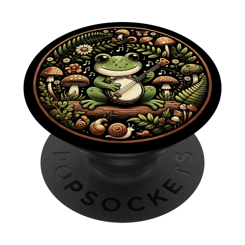 Cottagecore Frog With Banjo And Mushroom PopSockets Swappable PopGrip