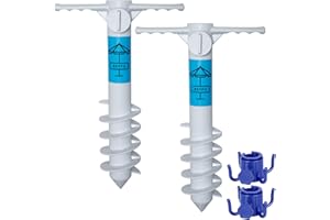 REFFU Heavy Duty Beach Umbrella Sand Anchor, Umbrella Holder Stand with 5 Spiral Screw Safe Stand for Strong Winds (2 Pack)