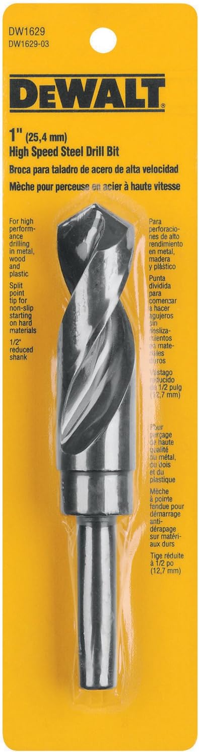 DEWALT DW1629 1-Inch 1/2-Inch Reduced Shank Twist Drill Bit