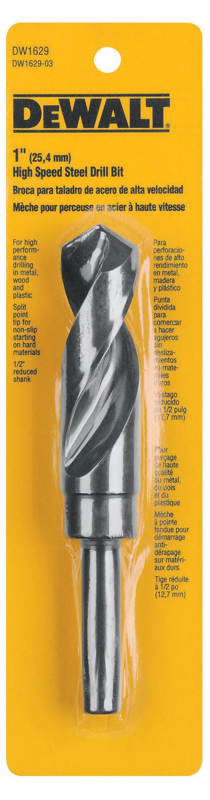 DEWALT DW1629 1-Inch 1/2-Inch Reduced Shank Twist Drill Bit