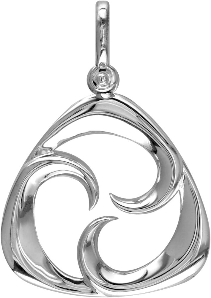 Large Triangle Shape Maori Tri Koru New Beginnings Charm with Three Curls in Sterling Silver