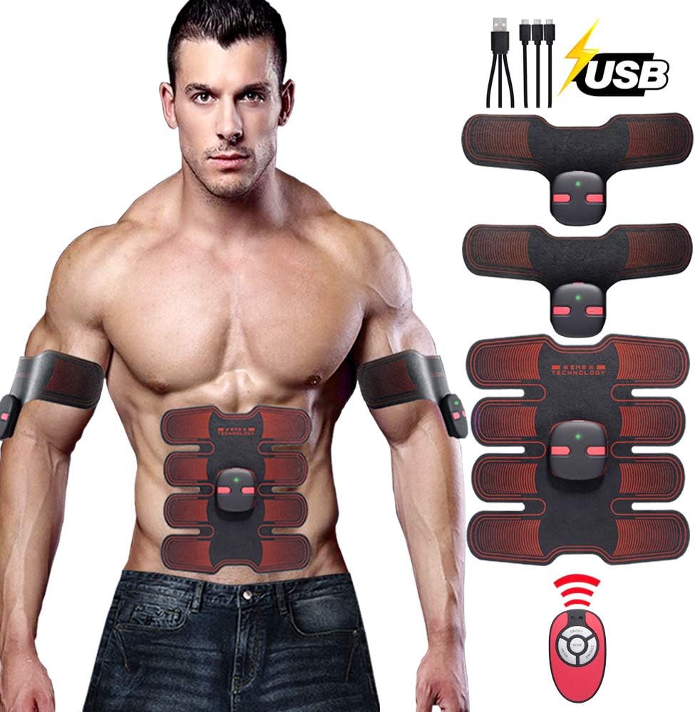 Muscle Toner Rechargeable,Ultimate EMS Abdominal Muscle Trainer with Remote Control, 5 Modes with 10 Levels Intelligent Home Office Fitness for Men Women