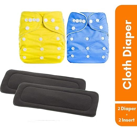 Ineffable Combo of Quirk Reusable Baby Washable Cloth Diaper Nappies with 5 Layered Baby Insert Pads (Set of 2) (Multi- Colour) (Assorted Colours)