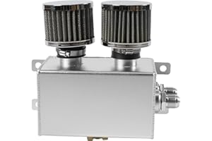 POSENG Universal Aluminum AN10 1.2L Twin Baffle Dual Filter Engine Oil Catch Can Tank With 2 Air Filters Oil Catch Reservoir Tank Can Breather Kit Silver