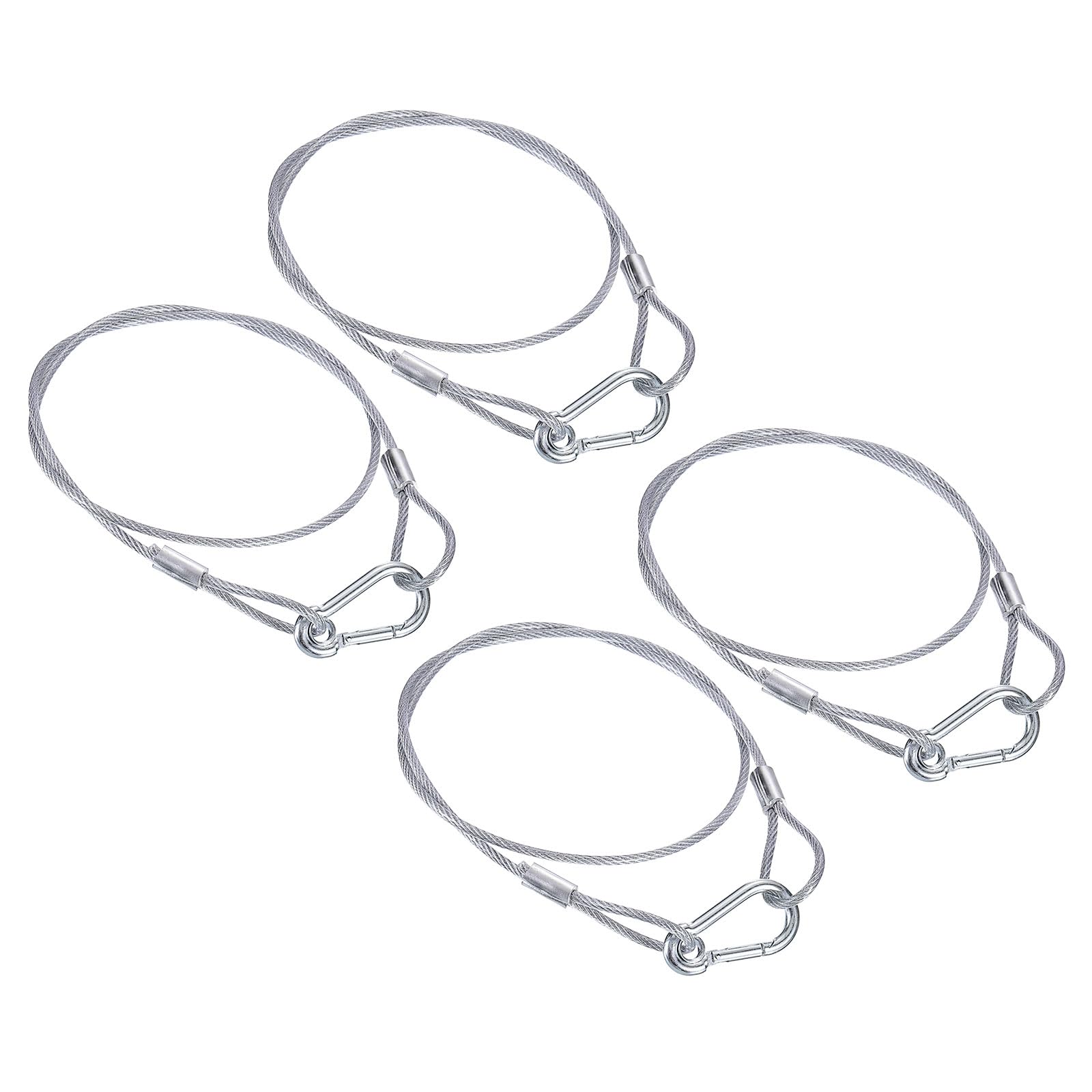 PATIKIL Stainless Steel Safety Cable 31.5"/80cm, 4Pack 3.3mm Flexible Security Wire Rope Lock Double Loops with Hook for Stage Lighting Luggage, Silver