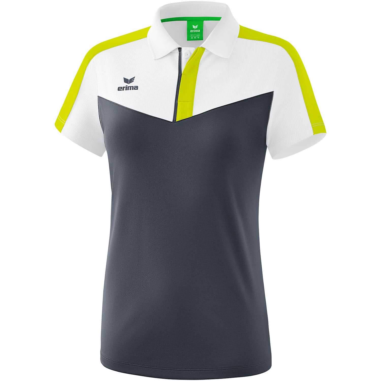 Erima Squad Polo Shirt - White/Slate Grey/Bio Lime, 2X-Large