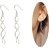 Sterling Silver Spiral Long Wire Earrings, Handmade Twisted Linear Hypoallergenic Dangle Drop Earrings, Gift for Women