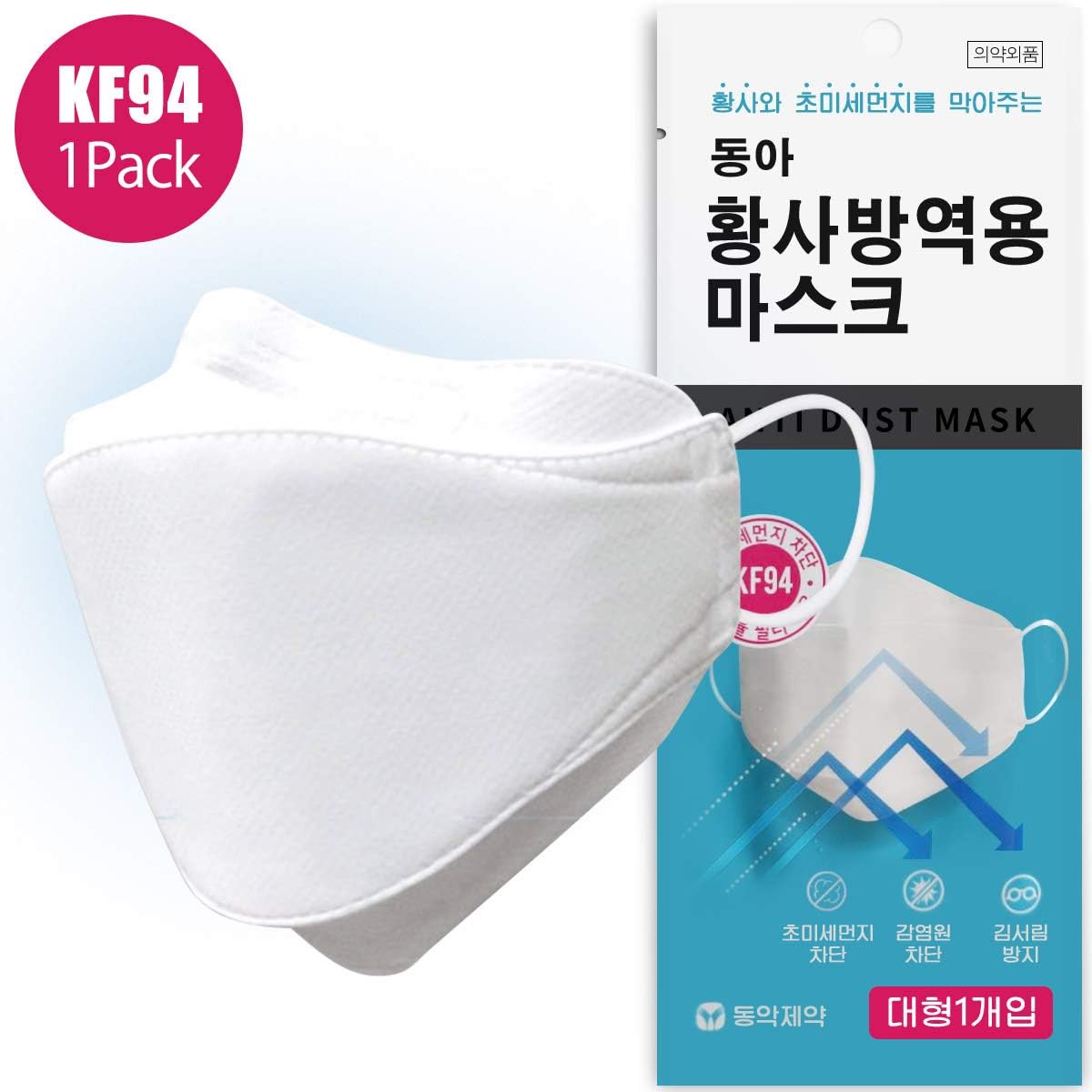 KF94 Particulate Respirator Dust Mask PM2.5 Dust Mask Protection 3D Face Safety Cover Masks (White, Pack of 1)
