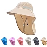 Rosoz Kids Sun Hat with Neck Flap UV Protection Summer Toddler Beach Hat Unisex Ponytail Hat Wide Brim Fishing Hat