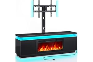 Rolanstar Fireplace TV Stand with Led Lights and Power Outlets, TV Stand Mount with 30" Electric Fireplace, Black Entertainment Center for 45/50/55/60/65/70 inch TVs, Modern TV Console for Living Room