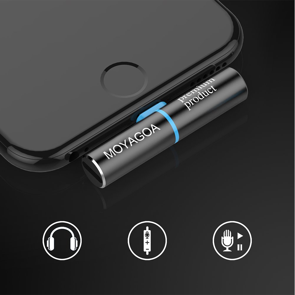 Lightning Headphone Adapter iPhone dongle - Listening to Music + Charging at the same time. Supports IOS11. iPhone7, 7 Plus, 8, X. Operates perfectly for your device. Comes with a bright metal case. M