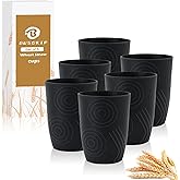 BUSOKIP Wheat Straw Cups Sets of 6, Plastic Cups Reusable, Drinking Cup for Kitchen, Small Kids Cup, Unbreakable Water Cup, Dishwasher Safe Plastic Glasses for Kitchen, Camping, School (Black)