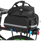 Bicycle Rear Rack Bag with Rain Cover, Trunk Cooler and 2 Foldable Panniers - 28L Insulated Bike Backseat Storage for Cargo L