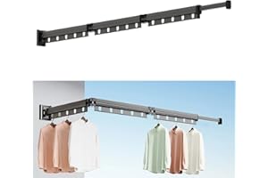 Domigard Clothes Drying Rack, Wall Mounted Clothes Rack, Retractable Drying Rack Clothing, Collapsible(Tri-Fold) for Laundry,Balcony, Mudroom, Bedroom, Space Saver, Grey
