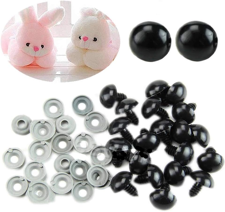 Jigang 20 Pcs 6-20mm Black Plastic Safety Eyes with Washers for Teddy Bear/Dolls/Toy Animal/Felting/Animal Crafts/Stuffed Animals/Puppet/Doll Making