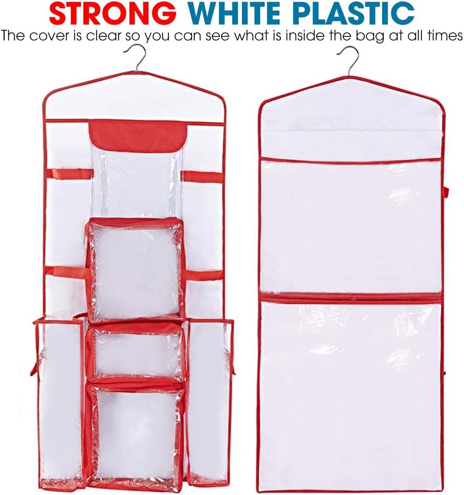 ProPik Hanging Double Sided Wrapping Paper Storage Organizer With Multiple Pockets Organize Your Gift Wrap, Gift Bags Bows Ribbons 40"X17" Fits 40 Inch Rolls Clear PVC Bag (Red): Home & Kitchen
