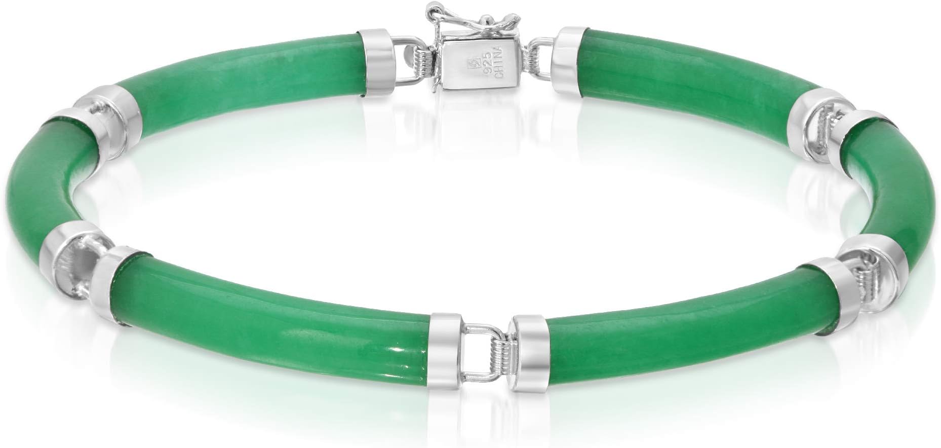 Regalia by Ulti RamosGenuine Green Jade Tube Link Bracelet in Sterling Silver 7"