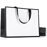 YACEYACE Black and White Gift Bags, 20Pcs 10.5"x4.25"x8" White and Black Gift Bags with Ribbon Handles Bulk, Gift Bag for Wedding, Birthday, Botique