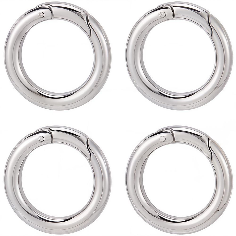 SUNNYCLUE 1 Box 6Pcs 24mm Trigger Metal Spring O Rings Round Carabiner Clip Stainless Steel Spring Keyring Buckle Gate Ring Connector for Keychain Lanyard Leather Bag Charms Supplies DIY