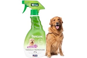 TropiClean Dog Detangler Spray Dematting, Leave in Conditioner, Perfect for Doodles & All Coat Types, Sweet Refreshing Scent, Made in the USA, 16 oz.