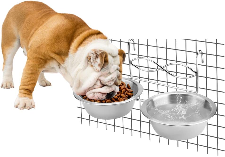 Minnya Pet Cages Hanging Bowl Dual Stainless Steel Pet Bowl Cat Dog Food Water Feeder Removable Dog Cat Rabbit Bird Food Basin Dish with Hook