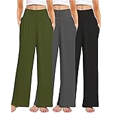 Kivdol 3PACK Women's Casual Loose Wide Leg Cozy Pants Yoga High Waisted Sweatpants Comfy Lounge Pants with Pants with Pockets