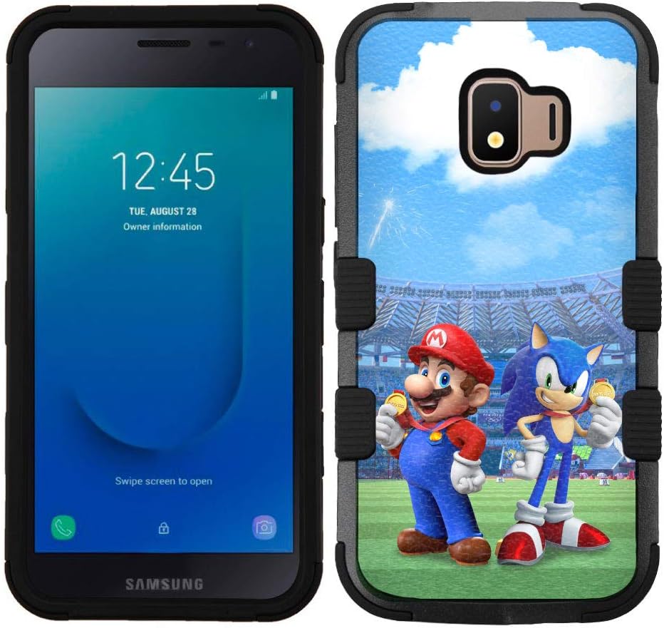 for Galaxy J2 Core/Dash/Pure, Hard+Rubber Hybrid Impact Rugged Cover Case - Super Mario & Sonic Hedgehog #A