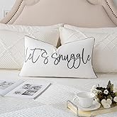 Sunkifover Let's Snuggle Decorative Lumbar Pillow Cover - 12x20 Inch White and Grey Cotton Embroidery Throw Pillowcase for Bed, Bedroom, Living Room, Home Decor