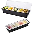 Tebery Large Black Ice Cooled Condiment Serving Container, 5 Compartment Condiment Server Caddy with Hinged Lid and 5 Removable Dishes, Chilled Garnish Tray Bar Caddy (5 Compartment Black)
