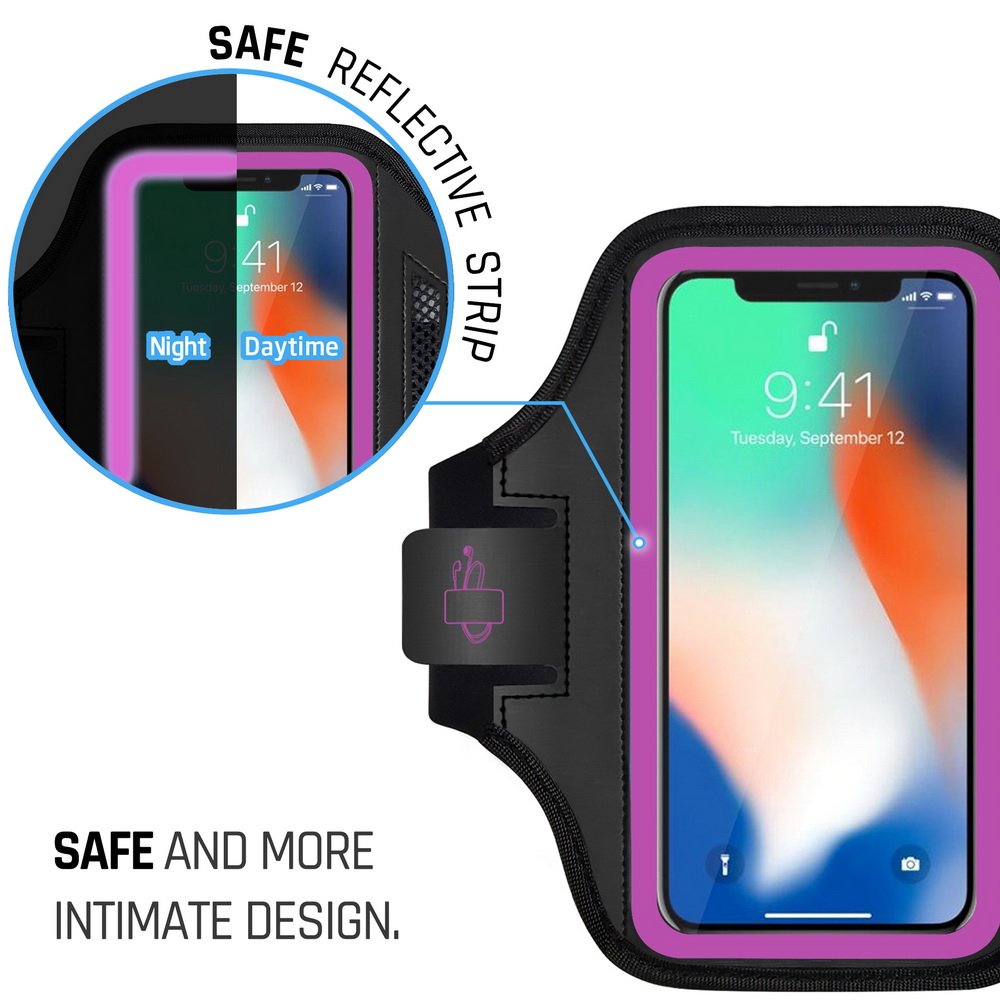 LOVPHONE Running Armband for iPhone X, Waterproof Sport Outdoor Gym Running Key Holder Card Slot Phone Case Bag Armband (Rosy)