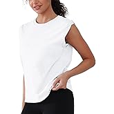 Women's 100% Cotton Tank Tops Sleeveless Workout Tops Yoga Shirts with Rolled Sleeve 4-Way Stretch for Gym Running Causal