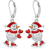 Snowman Earrings Christmas Earrings for Women Dangling Sterling Silver Holiday Snowflake Jewelry Winter Red Xmas Gifts for Mom Wife