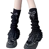 Leoparts Women's Knit Leg Warmers Y2K Bow Lace Trim Knee High Leg Sleeve Socks for Lolita Costume Party Accessory
