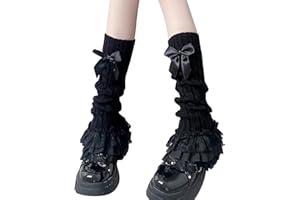 Leoparts Women's Knit Leg Warmers Y2K Bow Lace Trim Knee High Leg Sleeve Socks for Lolita Costume Party Accessory