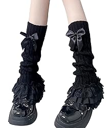 Leoparts Women's Knit Leg Warmers Y2K Bow Lace Trim