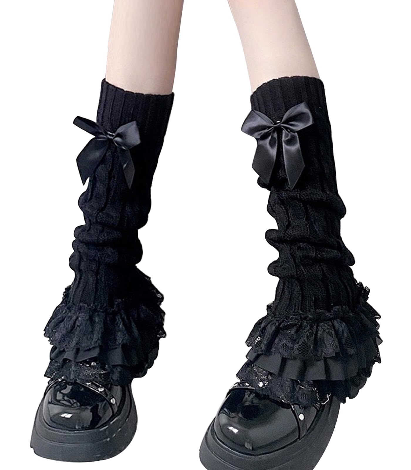 Leoparts Women's Knit Leg Warmers Y2K Bow Lace Trim