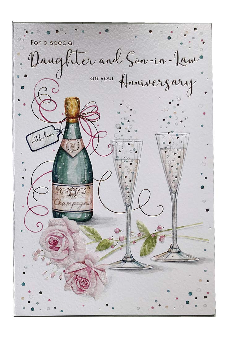 Anniversary Card - Daughter & Son-In-Law - Champagne Box - Embossed Finish (6805)