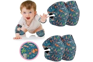 Prapiroon 2 Pairs Baby Knee Pads for Crawling Adjustable Knee Pads Toddler Crawler Knee Protector for Infant Girl Boy Crawling (Teal Blue Animal)