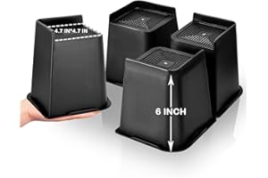 shouwuhho Bed Risers 2 inch, 3 inch, 4 inch, 6 inch, 8 inch, Oversized Furniture Risers, Bed Lifts Risers Support up to 6,000 Lbs for Bed Frame, Table, Couch, Sofa, Chair (Black 4 Pack, 6 inch)