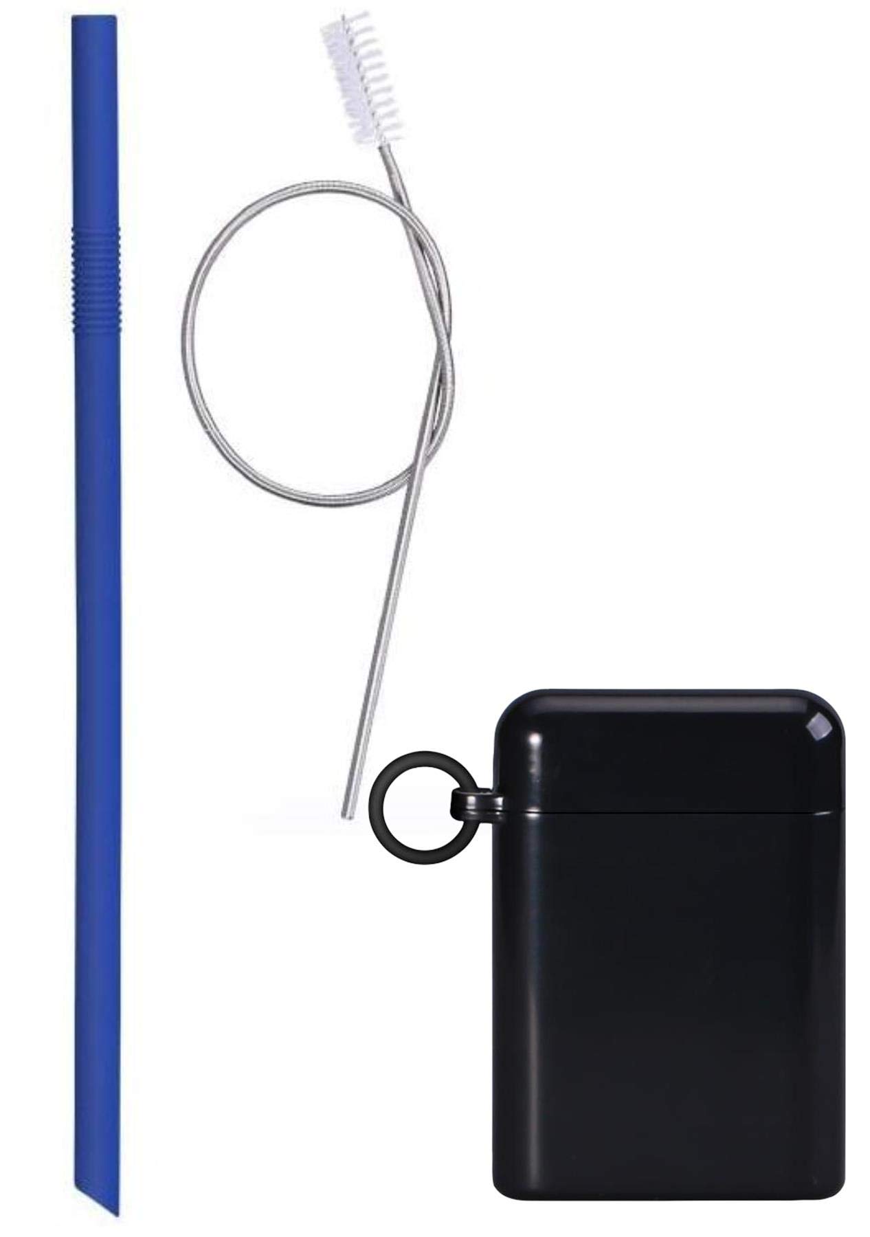 1PC Original Silicone Collapsible Straw Folding, Reusable, and Portable Straws for Travel, Includes Cleaning Brush and Carrying Case by Onlineforu (Black Box Blue Straw)