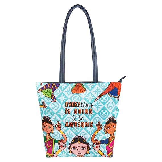 Buy Chumbak Women's Polyester Dance Vibes Tote Bag (Teal, Large) at